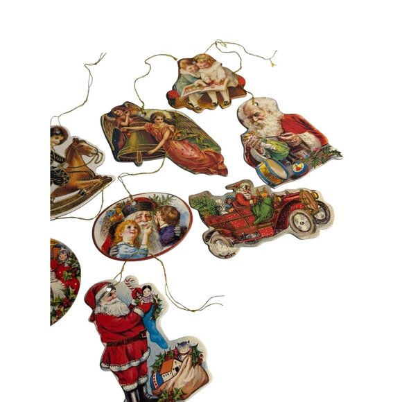 VTG Die-Cut Christmas Paper Ornaments Lot Santa Children Rocking Horse 3.5 Decor - Picture 3 of 5